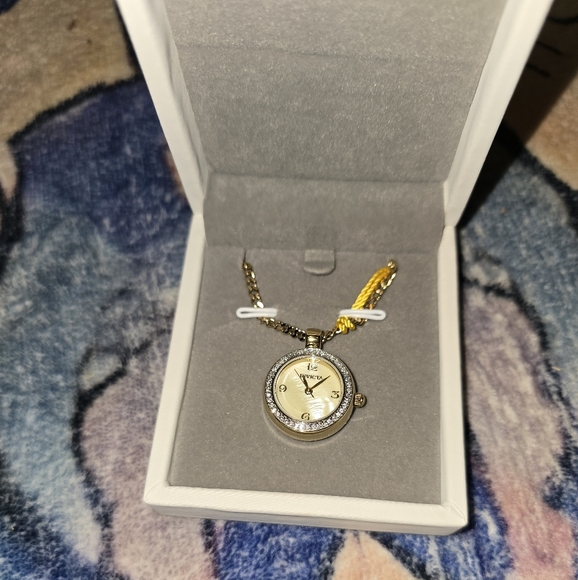 NIB Invicta 49932 Mini Angel Gold Necklace Watch with Crystal Accents - Picture 2 of 5